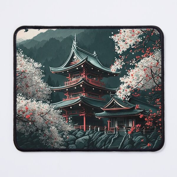 Item preview, Japanese Landscape #1, Digital Art, Wall Art, Japanese vertical print, Pagodas Cherry Blossoms and Mt Fuji, Japanese ink brush, Digital Download, Home Decor, Printable designed and sold by CreativArtifice.