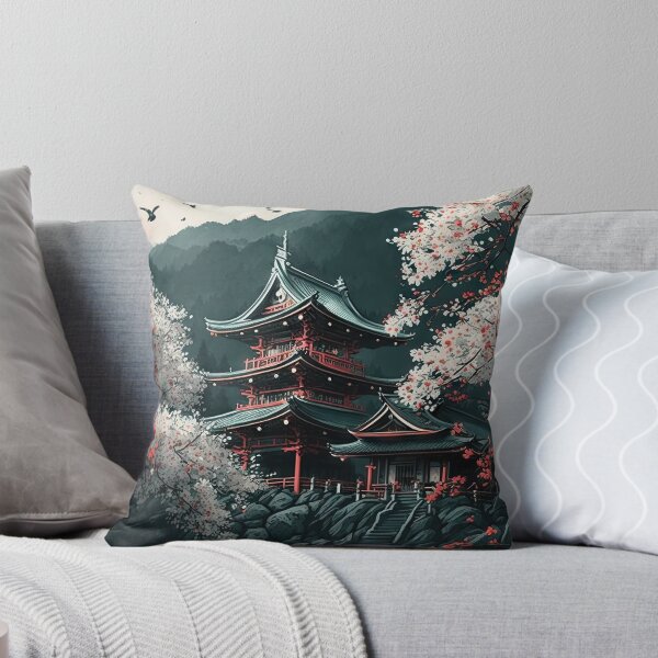 Item preview, Japanese Landscape #1, Digital Art, Wall Art, Japanese vertical print, Pagodas Cherry Blossoms and Mt Fuji, Japanese ink brush, Digital Download, Home Decor, Printable designed and sold by CreativArtifice.
