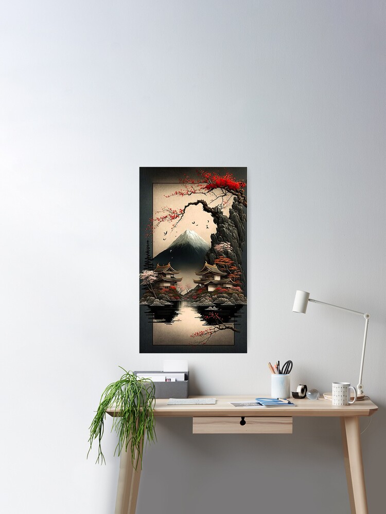 Japanese Landscape #2, Digital Art, Wall Art, Japanese vertical