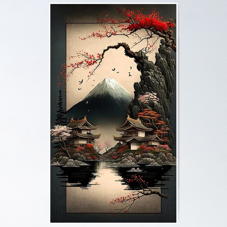 Japanese Landscape - Digital Art, Wall Art, Home Decor, Watercolor Samurai  Poster for Room Aesthetics Canvas Wall Art Poster And Print