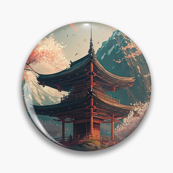 Item preview, Japanese Landscape #3, Digital Art, Wall Art, Japanese vertical print, Pagodas Cherry Blossoms and Mt Fuji, Japanese ink brush, Digital Download, Home Decor, Printable designed and sold by CreativArtifice.