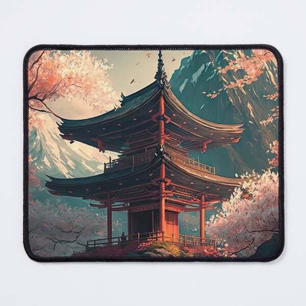 Item preview, Japanese Landscape #3, Digital Art, Wall Art, Japanese vertical print, Pagodas Cherry Blossoms and Mt Fuji, Japanese ink brush, Digital Download, Home Decor, Printable designed and sold by CreativArtifice.