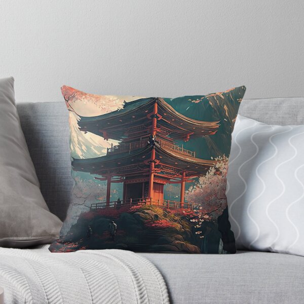 Item preview, Japanese Landscape #3, Digital Art, Wall Art, Japanese vertical print, Pagodas Cherry Blossoms and Mt Fuji, Japanese ink brush, Digital Download, Home Decor, Printable designed and sold by CreativArtifice.