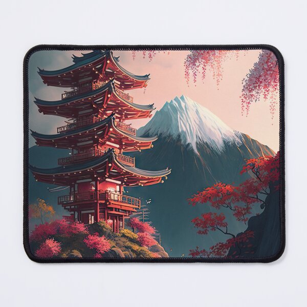 Item preview, Japanese Landscape #4, Japanese vertical print, Pagodas, Cherry Blossoms and Mt Fuji, Digital Art, Wall Art, Japanese ink brush, Digital Download, Home Decor, Printable designed and sold by CreativArtifice.