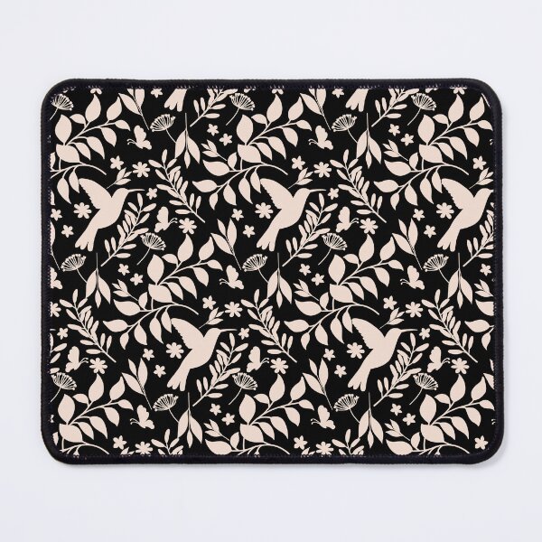 Item preview, Black and Beige Botanical Birds Butterflies Floral Print designed and sold by thelustrous.