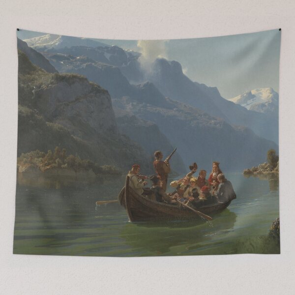 Item preview, "Bridal Procession on the Hardangerfjord" by Hans Gude - Norwegian Landscape Art Print designed and sold by ElLocoMus.