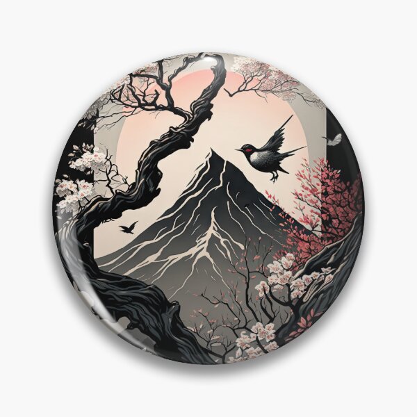 Item preview, Japanese Landscape #5, Digital Art, Wall Art, Japanese vertical print, Pagodas Cherry Blossoms and Mt Fuji, Japanese ink brush, Digital Download, Home Decor, Printable designed and sold by CreativArtifice.