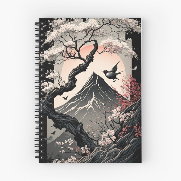 Item preview, Japanese Landscape #5, Digital Art, Wall Art, Japanese vertical print, Pagodas Cherry Blossoms and Mt Fuji, Japanese ink brush, Digital Download, Home Decor, Printable designed and sold by CreativArtifice.