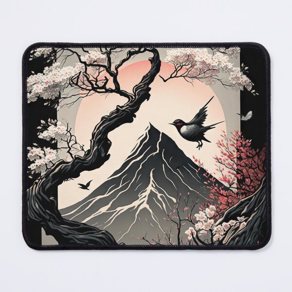 Item preview, Japanese Landscape #5, Digital Art, Wall Art, Japanese vertical print, Pagodas Cherry Blossoms and Mt Fuji, Japanese ink brush, Digital Download, Home Decor, Printable designed and sold by CreativArtifice.
