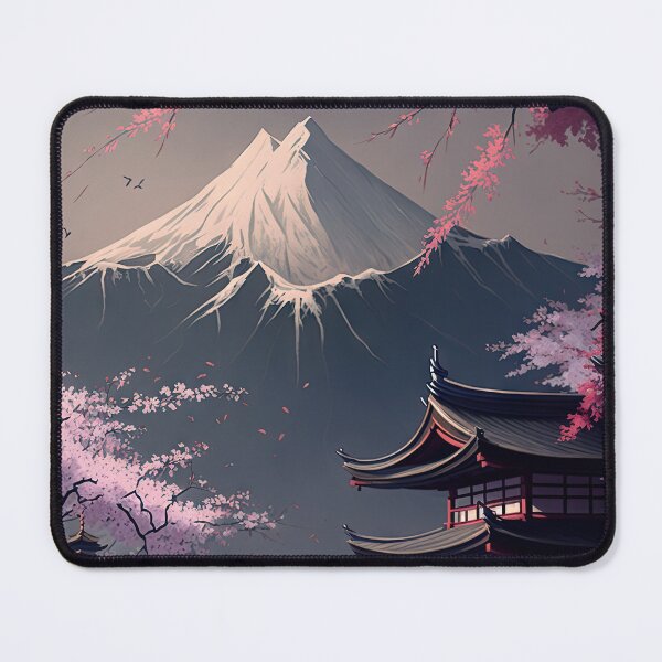 Item preview, Japanese Landscape #6, Wall Art, Japanese vertical print, Pagodas Cherry Blossoms and Mt Fuji, Japanese ink brush, Digital Download, Home Decor, Printable designed and sold by CreativArtifice.