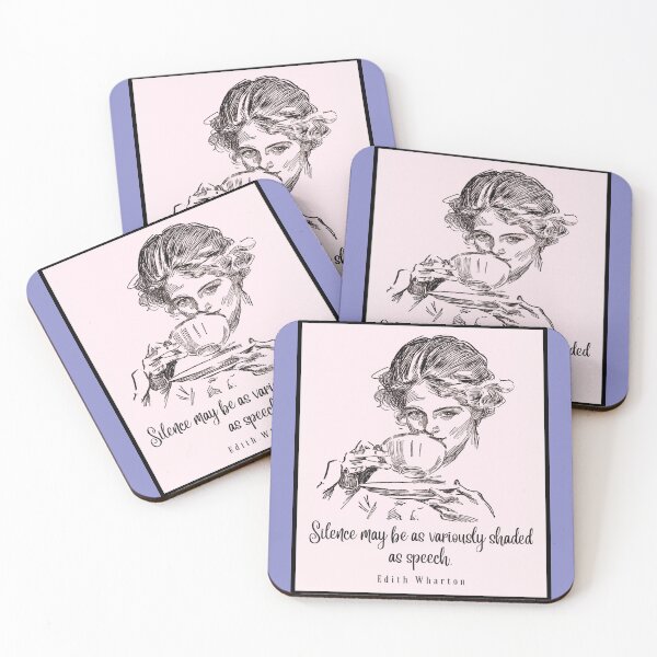 Item preview, Drinking tea illustration with Edith Wharton quote: Silence may be as variously shaded as speech designed and sold by artbleed.