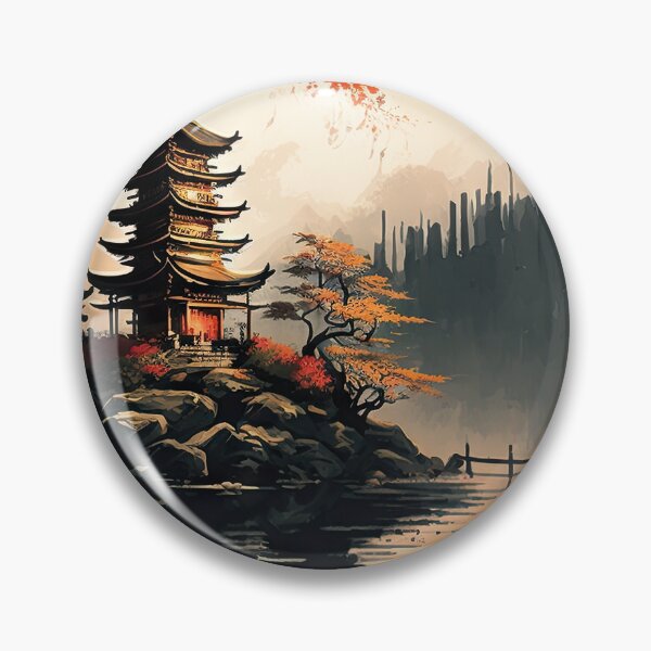 Item preview, Japanese Landscape Horizontal #1, Wall Art, Japanese horizontal print, Pagodas Cherry Blossoms and Mt Fuji, Japanese ink brush, Digital Download, Home Decor, Printable designed and sold by CreativArtifice.