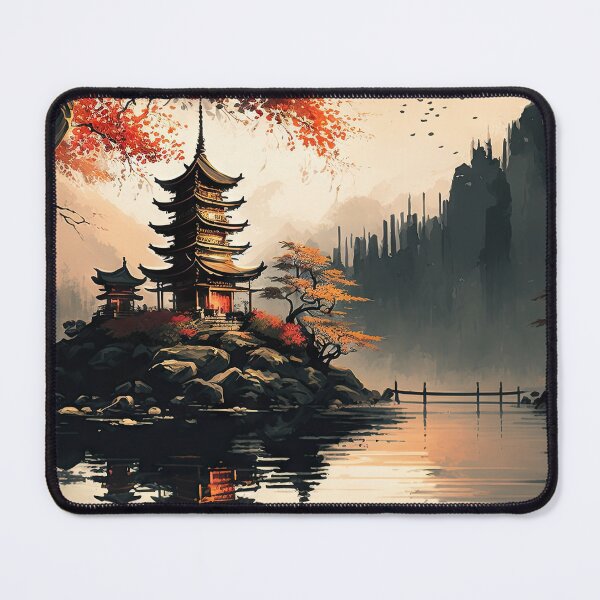 Item preview, Japanese Landscape Horizontal #1, Wall Art, Japanese horizontal print, Pagodas Cherry Blossoms and Mt Fuji, Japanese ink brush, Digital Download, Home Decor, Printable designed and sold by CreativArtifice.