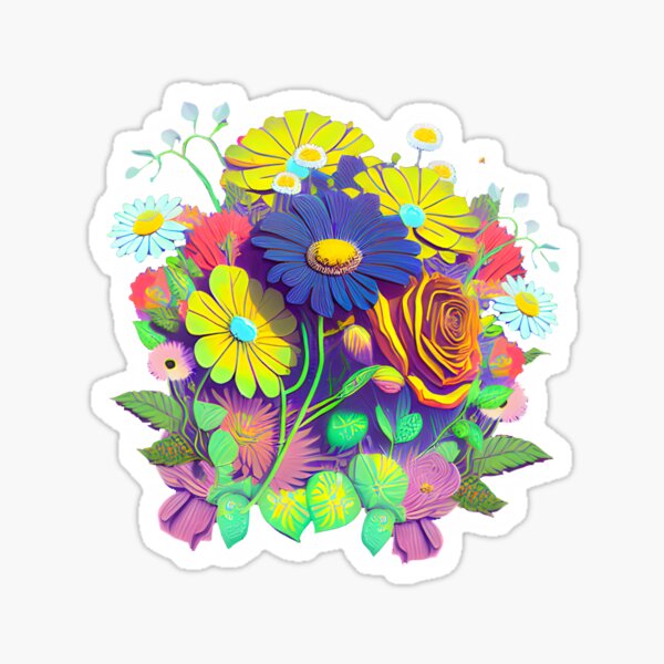 Vintage Colorful Flowers Sticker for Sale by CustomPrintHub