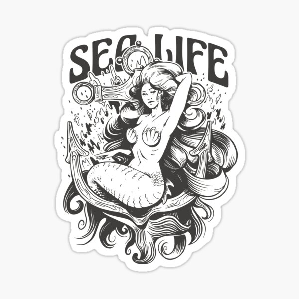 Auf einem Anker sitzende Meerjungfrau Sticker