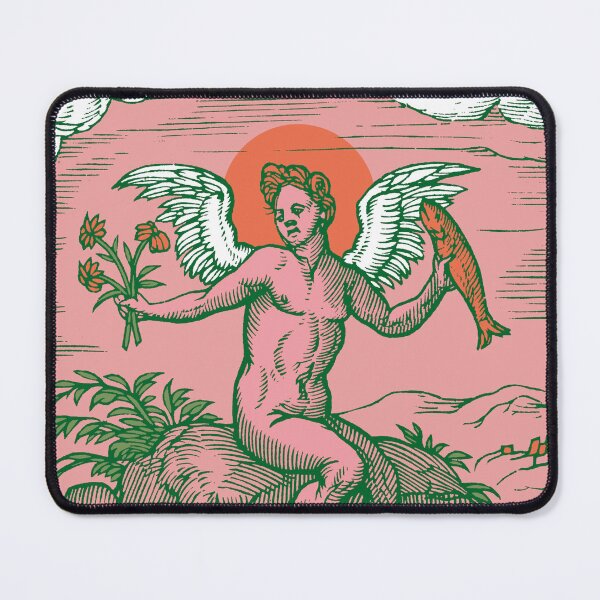 Item preview, Potentia Amoris Cupid woodcut - pink green designed and sold by Laraus.