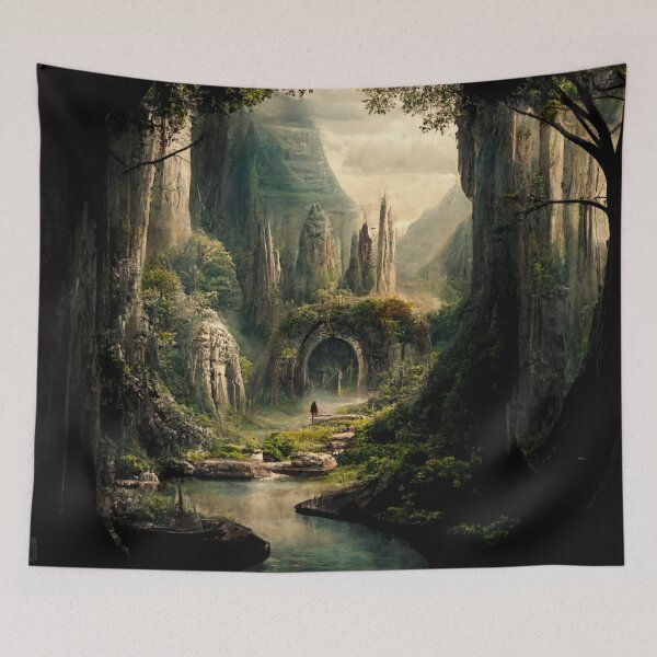 Item preview, Mystical Realm Epic Fantasy Mountain and Sea Enchanted Forest Castle designed and sold by DREX MAGICA HOME By GGDesignsart.