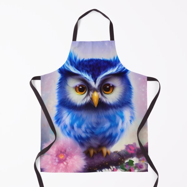 Item preview, Electric Blue Cute Owl with Pink Flowers AI Art designed and sold by Owlluminous.