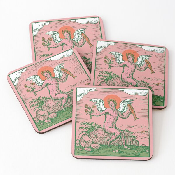 Item preview, Potentia Amoris Cupid woodcut - pink green designed and sold by Laraus.