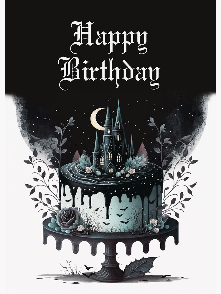  Goth Birthday Card Spooky Castle Birthday Cake Greeting Card For