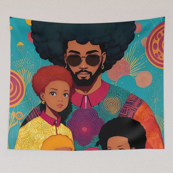 Aperçu de l'œuvre Famille coupe afro style seventies créée et vendue par MamaO1.