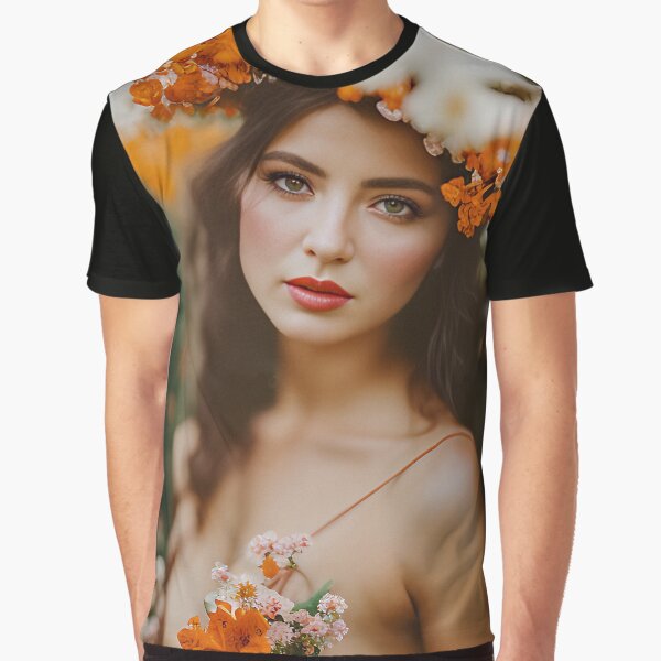 "Spring Ladies" Beautiful Woman in a Floral Headdress. An Elegant and Graceful Portrait Graphic T-Shirt