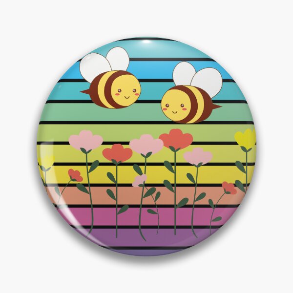 Item preview, Powered by spring, with colorful retro-style circular background, a field full of colorful flowers and bees designed and sold by Martapp.