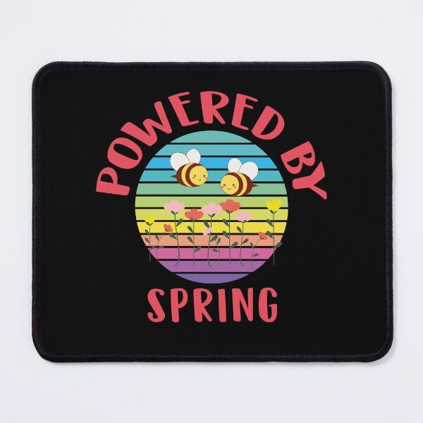 Item preview, Powered by spring, with colorful retro-style circular background, a field full of colorful flowers and bees designed and sold by Martapp.