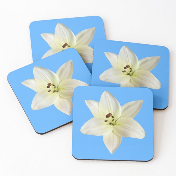 Item preview, Flor de lirio blanco sobre fondo azul. designed and sold by TheCatmeow2000.