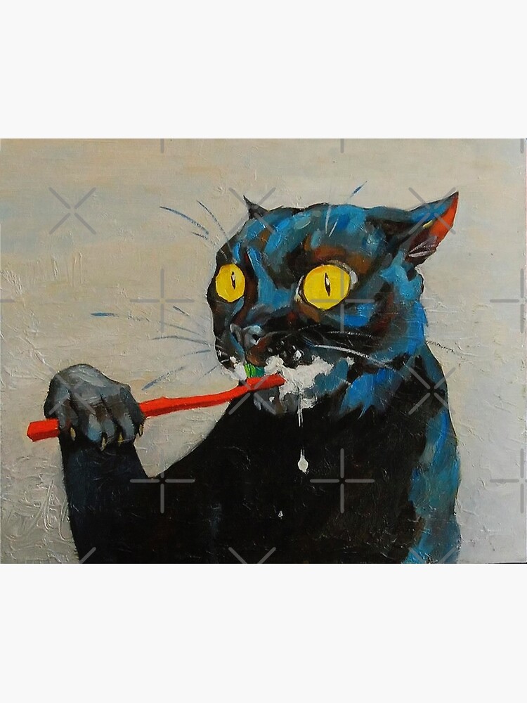 Discover cat brushing teeth Premium Matte Vertical Poster