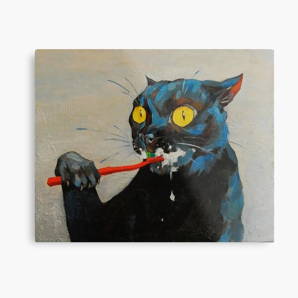 cat brushing teeth Metal Print