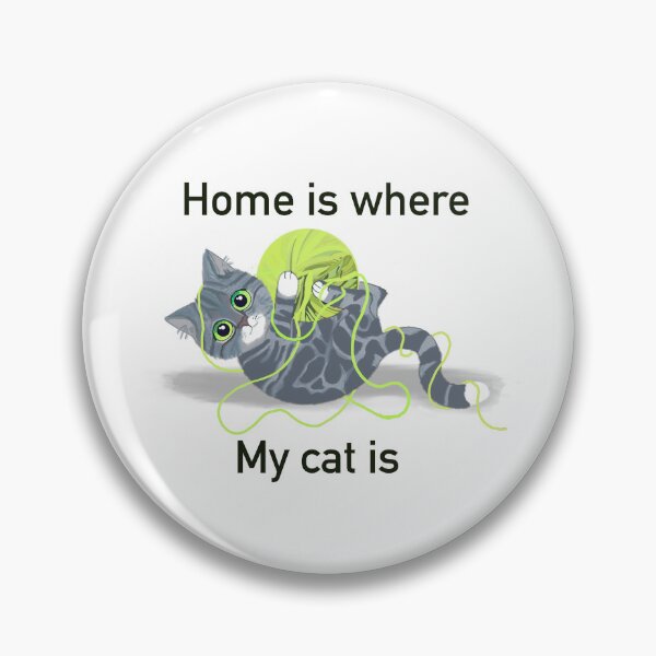 Item preview, Home is where my cat is, grey tabby cat with ball of wool on white designed and sold by QuirkyCatz.