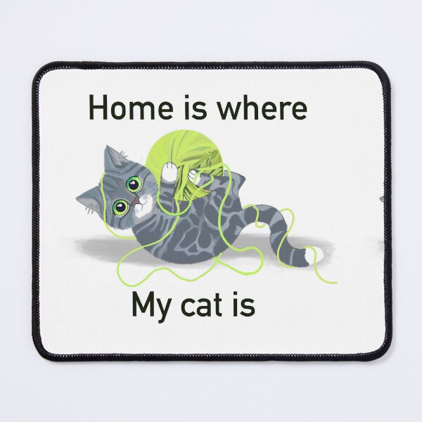Item preview, Home is where my cat is, grey tabby cat with ball of wool on white designed and sold by QuirkyCatz.