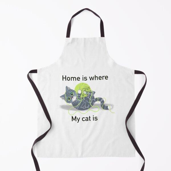 Item preview, Home is where my cat is, grey tabby cat with ball of wool on white designed and sold by QuirkyCatz.