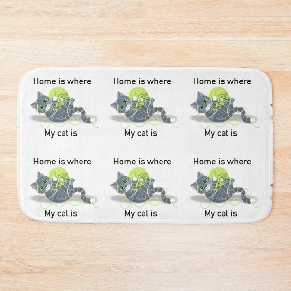Item preview, Home is where my cat is, grey tabby cat with ball of wool on white designed and sold by QuirkyCatz.