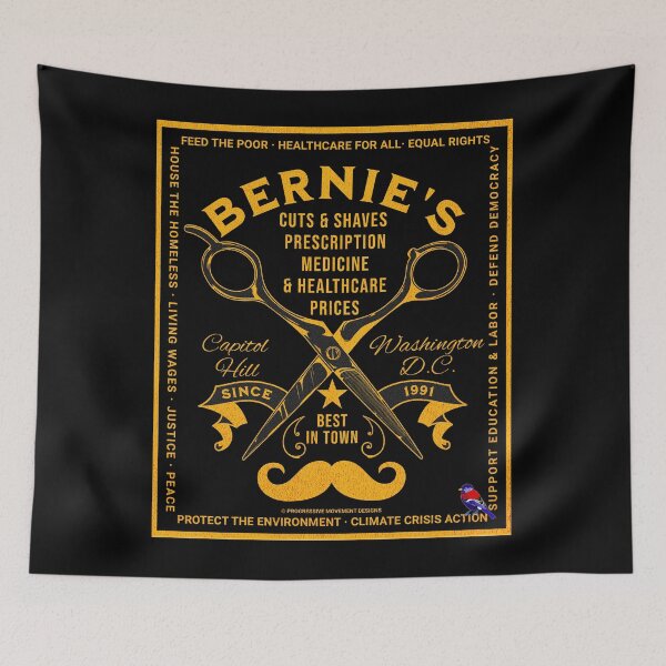 Item preview, PMD00571 Progressive Movement Designs Bernies Cuts And Shaves Medicine and Healthcare Costs for Americans design for progressive Democrats and Bernie Sanders supporters with 12 policy goals designed and sold by ProgressiveLeft.