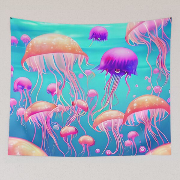 Item preview, Pink Jellyfish Blue Ocean designed and sold by purplesensation.