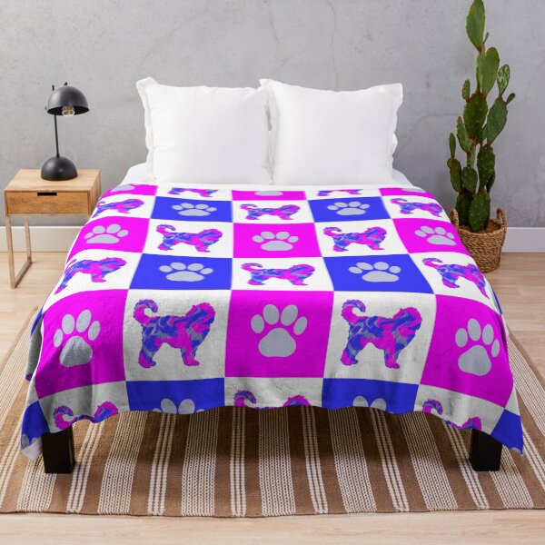 Item preview, Cockapoo Dog & Paw Print Crazy Hot Pink & Blue Swirls designed and sold by AMSonArt.