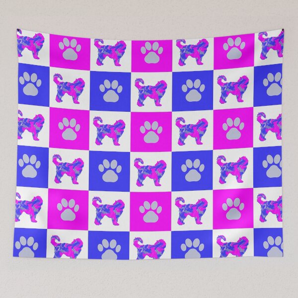 Item preview, Cockapoo Dog & Paw Print Crazy Hot Pink & Blue Swirls designed and sold by AMSonArt.