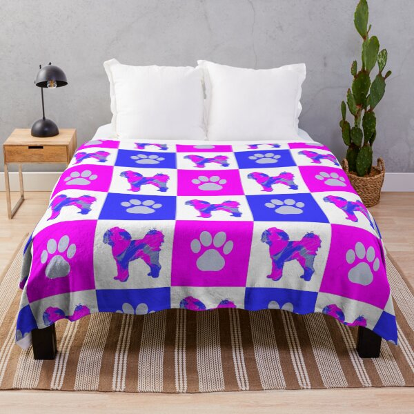 Item preview, Cavapoo Dog & Paw Print Crazy Hot Pink & Blue Swirls designed and sold by AMSonArt.