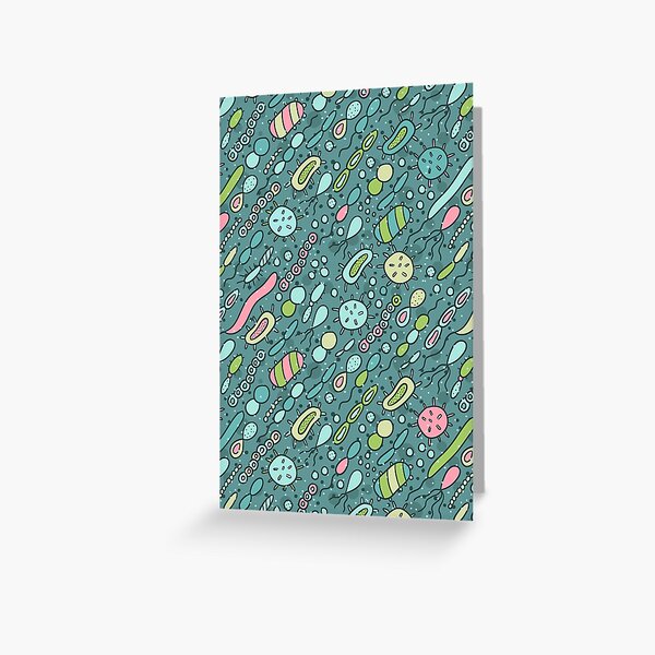Microbes pattern. Bacteria design for biology lovers. Greeting Card