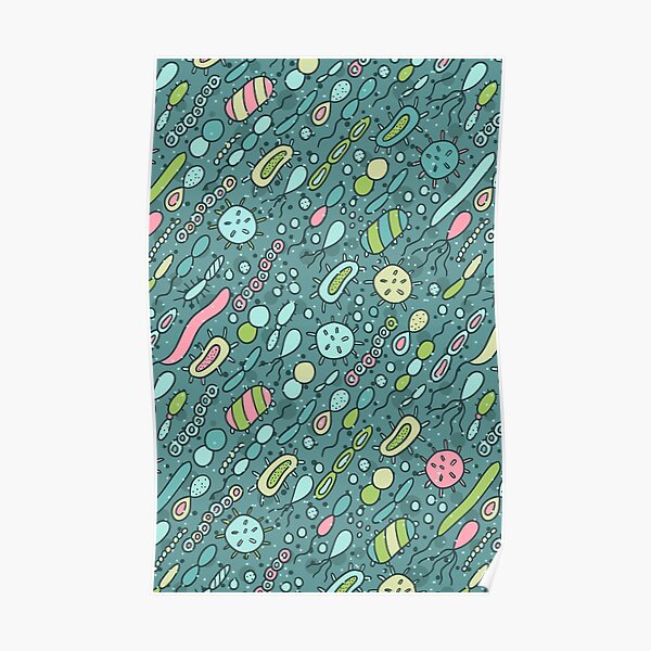 Microbes pattern. Bacteria design for biology lovers. Poster