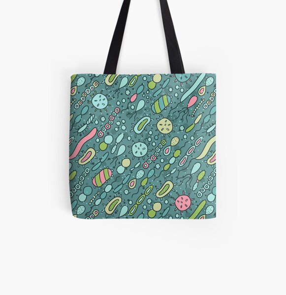 Microbes pattern. Bacteria design for biology lovers. All Over Print Tote Bag