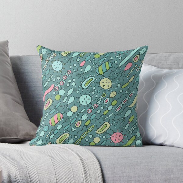 Microbes pattern. Bacteria design for biology lovers. Virus illustration. Throw Pillow