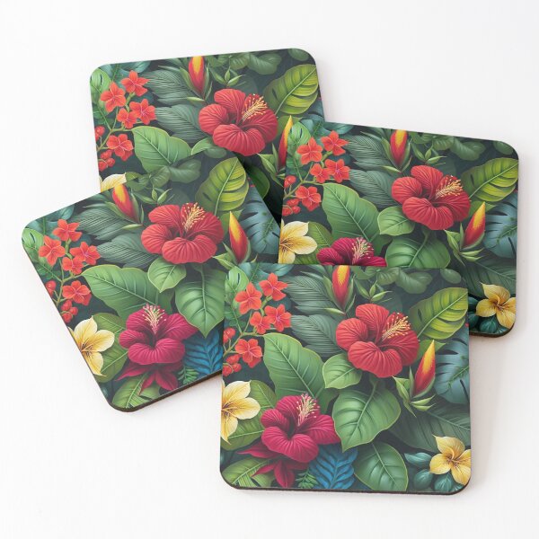 Item preview,  Tropical Red Flowers and Green Leaves Wall Art  designed and sold by AstraNovaStudio.