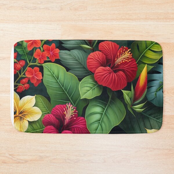 Item preview,  Tropical Red Flowers and Green Leaves Wall Art  designed and sold by AstraNovaStudio.