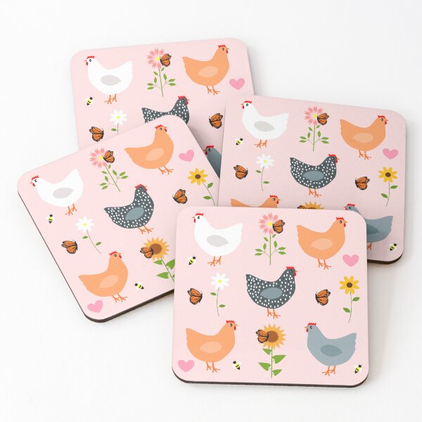 Item preview, Chickens in the Flower Garden on Pink  designed and sold by DandelionDays.