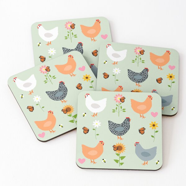 Item preview, Chickens in the Flower Garden on Green  designed and sold by DandelionDays.