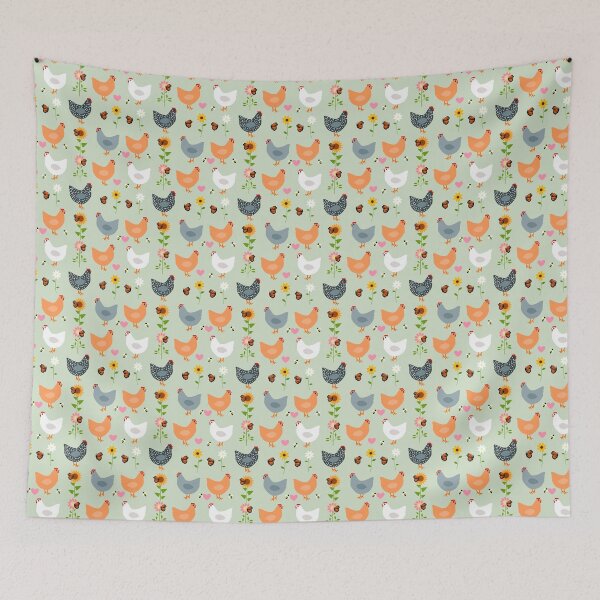 Item preview, Chickens in the Flower Garden on Green  designed and sold by DandelionDays.