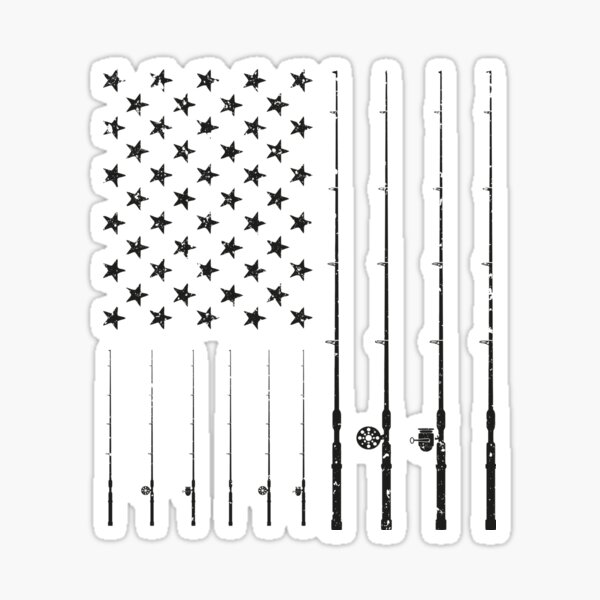 U.S. Flag With Fishing Pole Circle Truck Decal, Fishing Decal